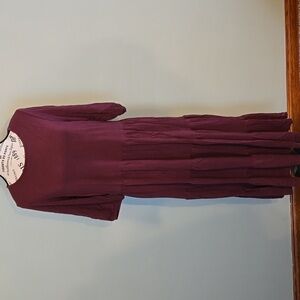 Maroon 1/4 Length Sleeve Maxi Dress